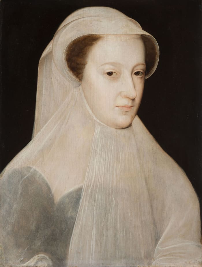 Portrait of Mary, Queen of Scots in a white veil and white mourning dress